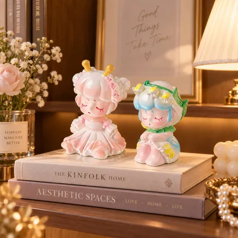 Cute Resin Girl Panda Lucky Cat Blind Box Ornaments For Home Office Car Desktop Decoration Small Kawaii Animal Figurines Birthday Gift