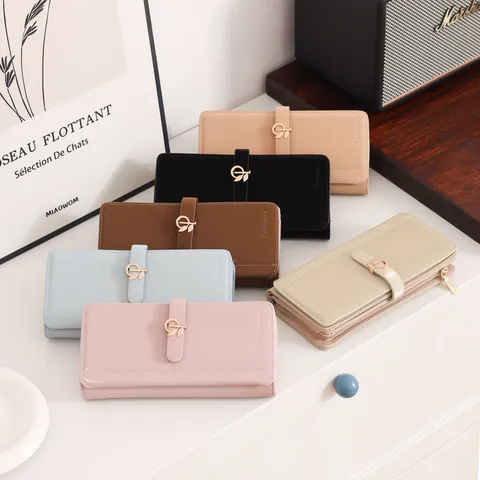 Women Long Wallet PU Leather Quilted V-Stitch Clutch Purse With Metal Flower Buckle Multiple Card Slots Simple Elegant Fashion Handbag