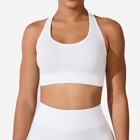 Dames High Impact Sportbeha Nylon Elastaan Geribbelde Yoga Top Schokbestendig Vaste Cups Gekruiste Rug Fitness Tank Top