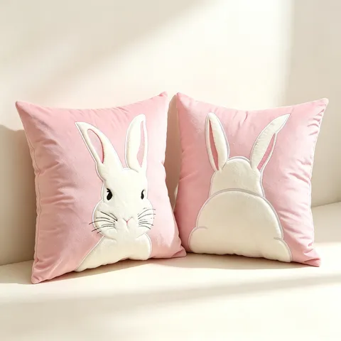 Velvet Rabbit Throw Pillow Cover Embroidery Cute Bunny Sofa Cushion Case Soft Home Decor Luxury