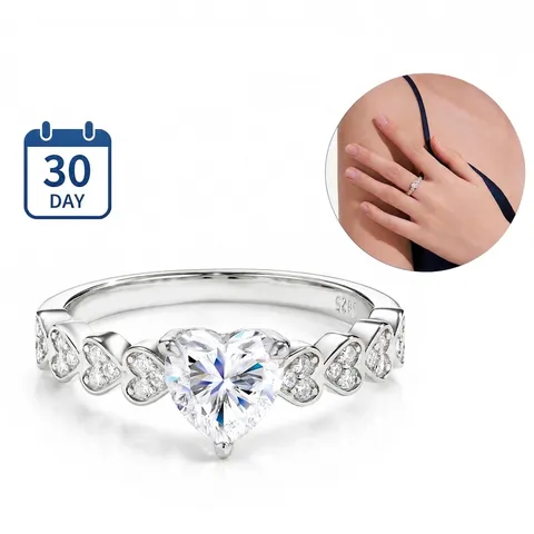 Anillo Corazón de Plata de Ley 925 con Moissanita para Mujer Moda Estilo Ins Lujo Ligero Strass Incrustado Joyería Regalo