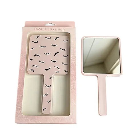 Handheld Makeup Mirror Square Portable Vanity Mirror With Handle Eyelash Pattern Plastic Frame For Women Girls Travel