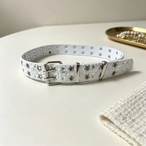 Punk Y2K Star Double Row Grommet Belt For Women Men Denim PU Leather Waistband Fashion Decorative Jean Belt With Star Eyelets