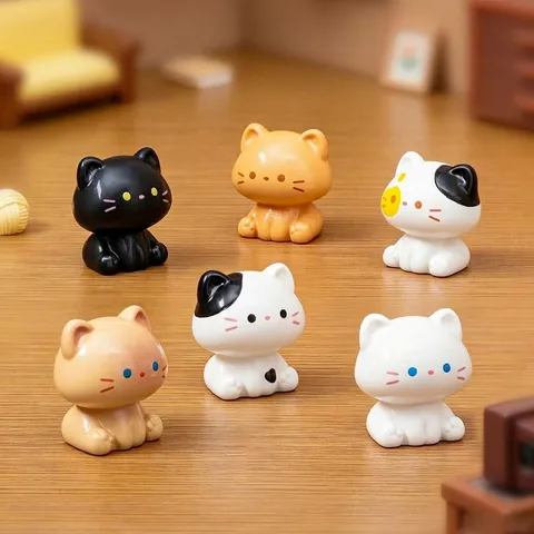 Figura Gato de Resina Miniatura Estatua Gatito Sentado Decoración Escritorio Pequeño Animal Micro Paisaje Jardín DIY Adorno