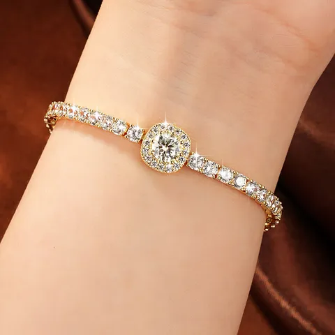 Verstellbares Einreihiges Zuckerwürfel Moissanit Armband Für Damen Süßes Leichtes Luxus Kupfer Versilbert Vergoldet Schmuck Geschenk