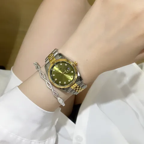 Scottie Luxury Women Quartz Watch Stainless Steel Alloy Rhinestone Date Waterproof Fluted Bezel Jubilee Bracelet Wristwatch