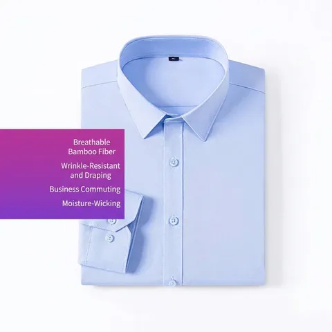 Camicia Formale da Uomo Business in Misto Fibra di Bambù e Poliestere Manica Lunga Slim Fit No-Stiro Traspirante da Uomo