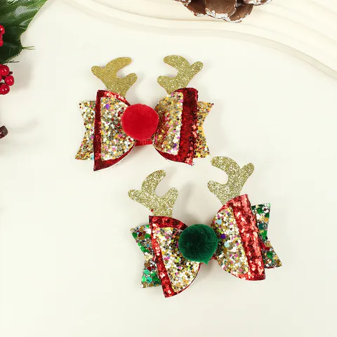 Christmas Reindeer Antler Hair Clips For Kids Glitter Bow Hairpins Santa Claus Christmas Tree Festival Hair Accessories Gifts