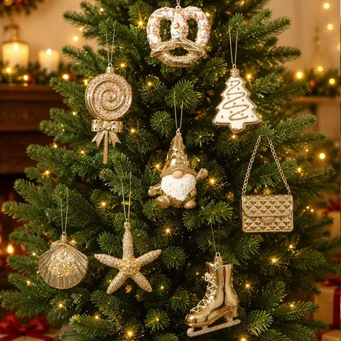Galvanisierte Kunststoff Weihnachtsbaum Hänger Luxus Lebkuchenmann Rudolf Tasche Schlittschuhe Form Weihnachten Party Home Deko