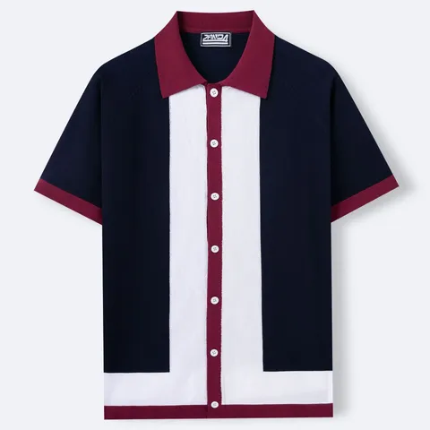Herren Strick Polo-Shirt Kurzarm Farbblock Cardigan Viskose Knopfleiste Top Business Casual Urban Style Sommer Kleidung