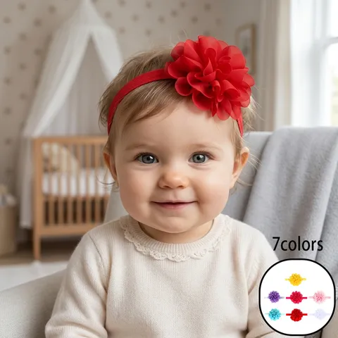 Baby Girls Elastic Headband Chiffon Flower Handmade Floral Hair Accessories Infant Toddler Soft Fabric Breathable Headwear
