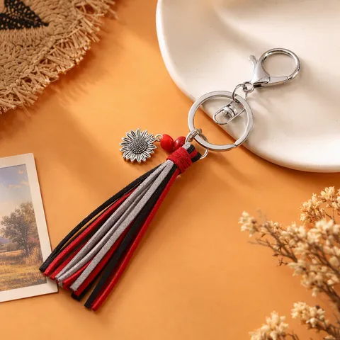 Vintage Western Cowboy Stil Sonnenblume Quaste Schlüsselanhänger Legierung Koreanischer Samt Taschenanhänger Pendent Damen Schmuck