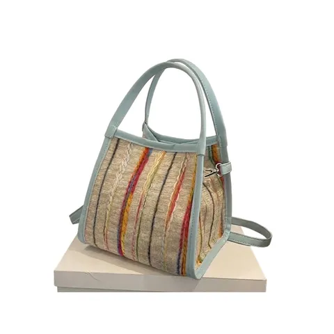Colorful Striped Woven Handbag Tweed Crossbody Bag For Women With Adjustable Strap Artistic Style Daily Travel Tote Bag