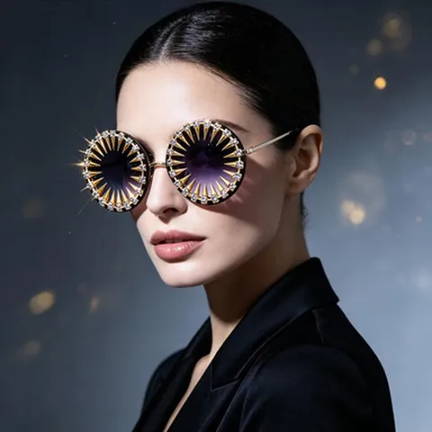 Lunettes De Soleil Rondes Avec Pointes Dorées Et Strass Surdimensionnées Punk Gothique Scène Pour Femmes Hommes