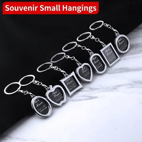 Photo Frame Keychain Metal Zinc Alloy Silver Polished Multi Shape Souvenir Pendant Key Ring Gift