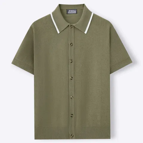 Men's Summer Short Sleeve Knit Cardigan Polo Shirt Lightweight Casual Business Button Front Knitted Viscose Polo Top