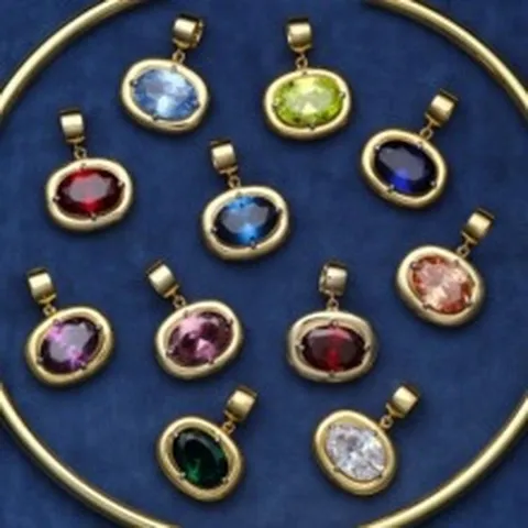 Collier Pendentif Pierre De Naissance Gemme Mensuelle Rond Creux Zircon Cuivre Plaqué Or Bijou Accessoire Femmes