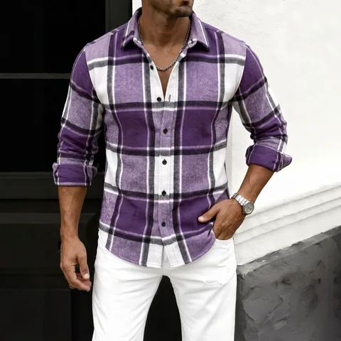 Camisa de Cuadros Para Hombre Manga Larga Mezcla Algodón Poliéster Engrosada Informal Ajuste Holgado Para Otoño Invierno