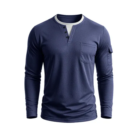Heren T-Shirt Lange Mouwen Lagenlook Henley V-Hals Knoop Borstzak Gesplitst Kleur Casual Polyester Onderhemd Top