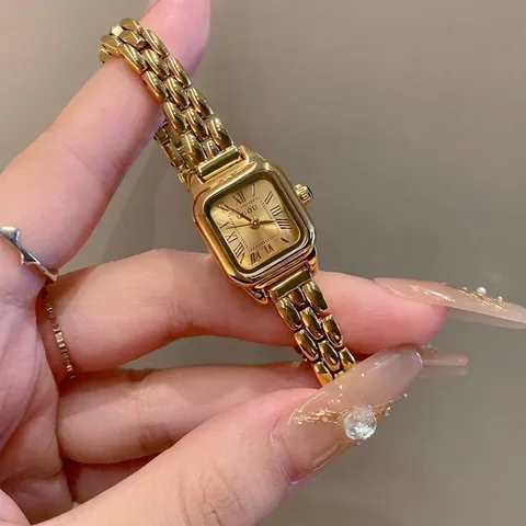 GUOU Elegante Dames Quartz Horloge Vintage Vierkante Wijzerplaat Met Romeinse Cijfers Legering Armband Mode Sieraden Polshorloge