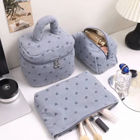 Herz Print Cord Schminktasche Große Kapazität Reise Kosmetik Organizer Tragbare Kulturtasche Herz Reißverschluss