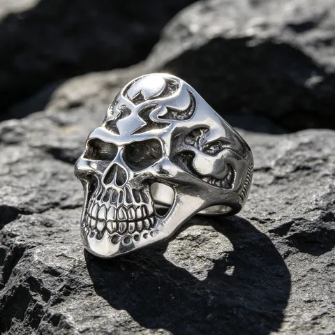 Vintage Gothic Skull Ring For Men 316L Stainless Steel Punk Rock Biker Ring Polished Blackened Heavy Metal Jewelry Gift