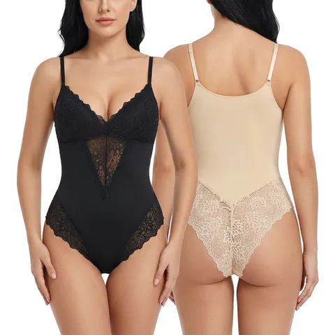 Dames Diepe V Kant Body Shaper Buikcontrole Taillenformer Bil-lifting Hoge Elasticiteit Eendelig Top And Bottom Onzichtbare Waist Trainer