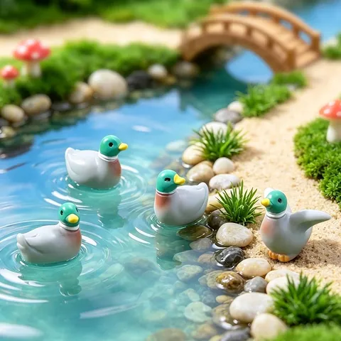 Miniature Resin Simulation Mallard Duck Figurines Micro Landscape Garden Decor DIY Fairy Garden Craft Supplies Tiny Duck Ornaments