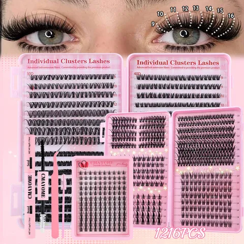 DIY Cluster Eyelash Extension Kit 30D 40D 50D Individual Lashes With Bond Seal Remover Tweezers Brush Eye Makeup Tools