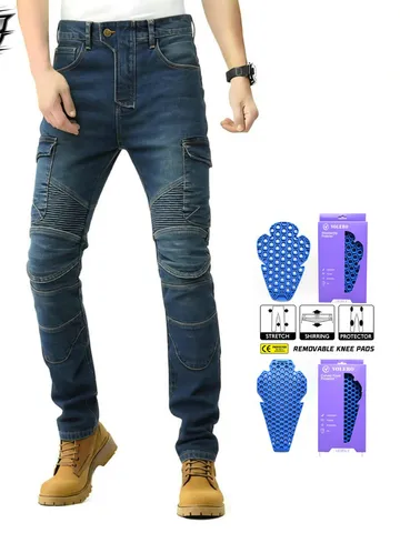 Herren Motorradhose Cargo Taktische Schutzhose Mit Abnehmbaren Protektoren Nylon TR Baumwolle Raffung Radsport Jeans