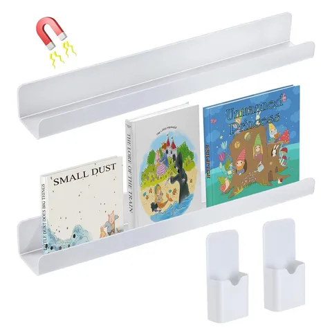 Magnetic Floating Bookshelf With Pen Holder Acrylic Display Rack For Whiteboard Refrigerator Office Home Classroom Organizer