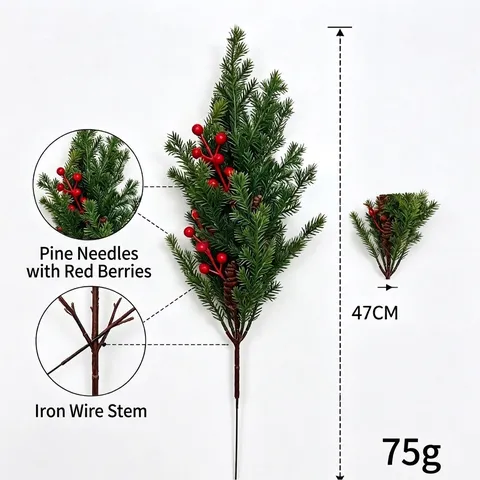 Artificial Christmas Pine Picks With Red Berries Pine Cones Christmas Tree Decorations DIY Floral Arrangement Home Decor