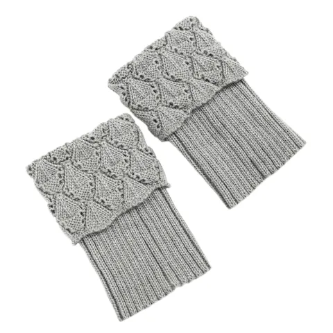 Women Winter Knitted Acrylic Boot Cuffs Hollow Out Crochet Leg Warmers Solid Color Soft Warm Toppers Foot Cover Accessory