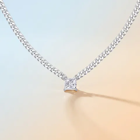Collana in Argento Sterling 925 con Moissanite Ciondolo Solitario Taglio Brillante Rotondo Catena Cubana Gioielli Moda per Uomo Donna