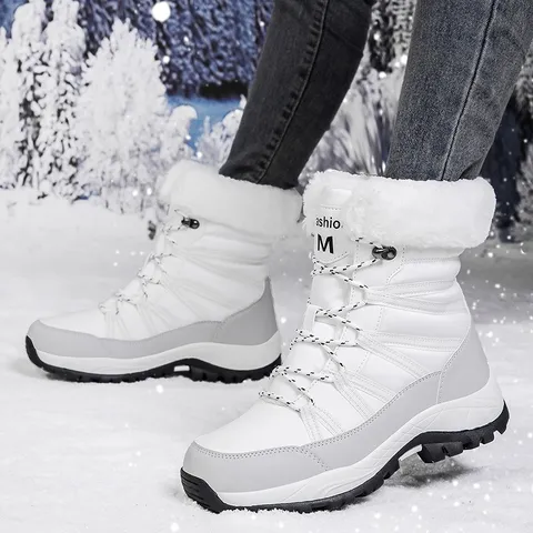 Women Winter Snow Boots Waterproof Umbrella Cloth Upper Faux Fur Lined Warm Non-slip Mid-calf Outdoor Walking Boots
