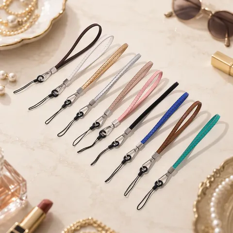 Cordón para Teléfono de Cuero PU Correa de Muñeca Anticaída Accesorios para Mujer Diseño Elegante con Costuras Gancho de Metal