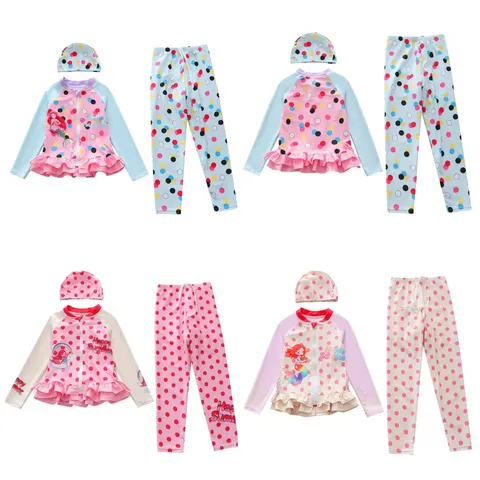 Girls Long Sleeve Swimwear Top And Skirt Kids Rash Guard Cartoon Mermaid Unicorn Printed Sun Protection Swimsuit