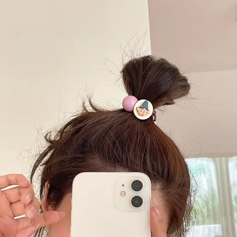 Funny Cartoon Character Acrylic Hair Ties For Women Elastic Rubber Band Cute Korean Ins Face Ponytail Holder Daily Hair Accessories