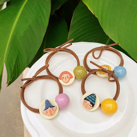 Funny Cartoon Character Acrylic Hair Ties For Women Elastic Rubber Band Cute Korean Ins Face Ponytail Holder Daily Hair Accessories