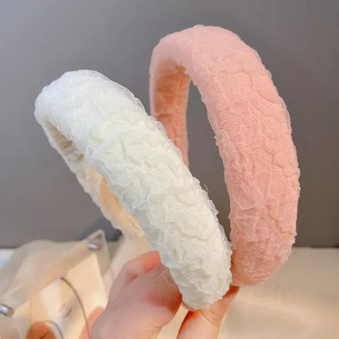 Minimalistisch Katoen Linnen Geplooid Brede Haarband Spons Haarring Voor Vrouwen Effen Kleur Gezicht Wassen Haaraccessoires
