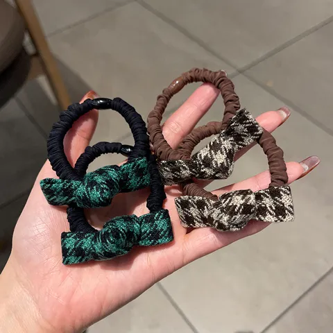 Élastique à Cheveux Nœud Pied-de-Poule Scrunchies Mode en Tissu Bandeaux pour Femmes Support Queue de Cheval Accessoires de Coiffure