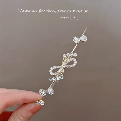 Cerchietto per Capelli Sottile in Metallo con Fiocco e Strass Stile Coreano Ins Accessori per Capelli Minimalisti Elegante Fascia a Farfalla per Donna