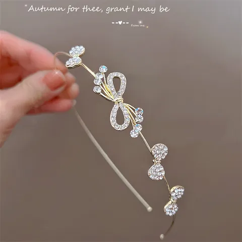 Cerchietto per Capelli Sottile in Metallo con Fiocco e Strass Stile Coreano Ins Accessori per Capelli Minimalisti Elegante Fascia a Farfalla per Donna