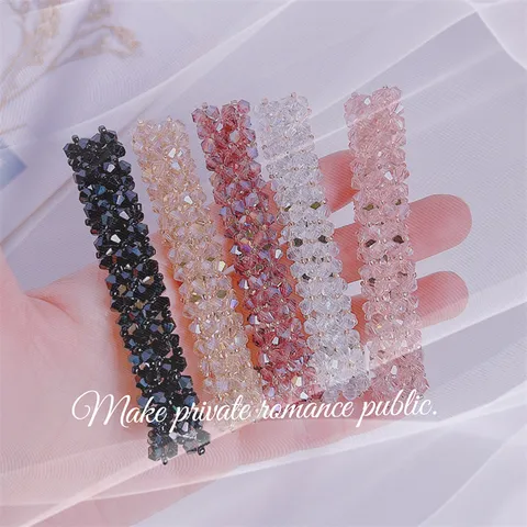 Accessoires de Cheveux Style Coréen Quatre Rangées Tissées en Cristal Pince à Ressort pour Femme Pince Latérale en Strass Étincelant Épingle à Cheveux Douce Élégante