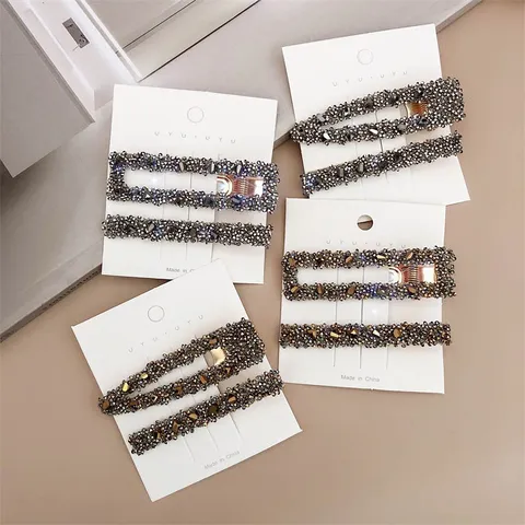 Koreanischer Stil Geometrische Strass Haarspange Eleganter Kristall Entenschnabel Clip Seitenhaarnadel Für Damen Schmuck