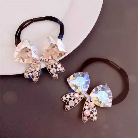Élastique à Cheveux Chic avec Nœud en Strass Corde à Cheveux en Alliage Nœud pour Femme Fille Accessoires de Cheveux