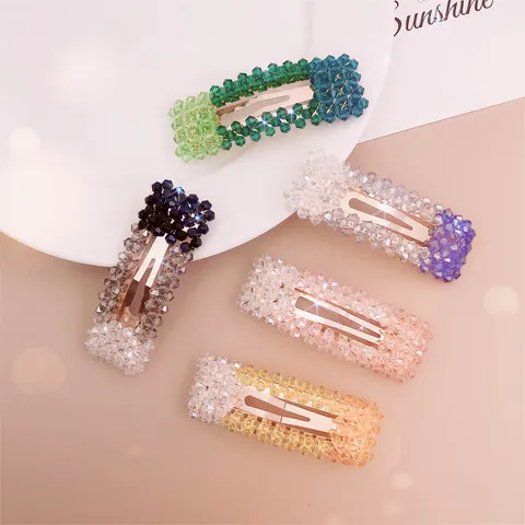 Kleurrijke Gradiënt Strass Geometrische Vierkante Haarclip Elegante Kristal BB Clip Mode Zijhaarspeld Voor Dames Haaraccessoires