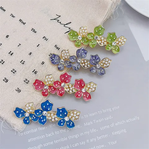 Zoet Legering Bloem Haarspeld Elegant Kunstparel Strass Krokodilklemme Fris Mori Stijl Zijhaarspeld Voor Vrouwen