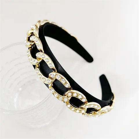 Barock Französischer Stil Strass Künstliche Perle Kette Stirnband Vintage Gold Metall Kopfschmuck Damen Haarreif Für Party Haar Zubehör