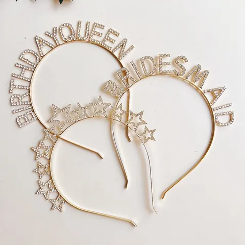 Birthday Queen Bridesmaid Strass Stern Haarreif Legierung Funkelnde Party Hochzeit Haarschmuck Für Damen Mädchen